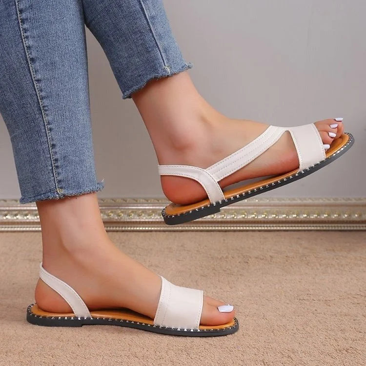 Fish-mouth Rivet Open Toe Flat Sandals