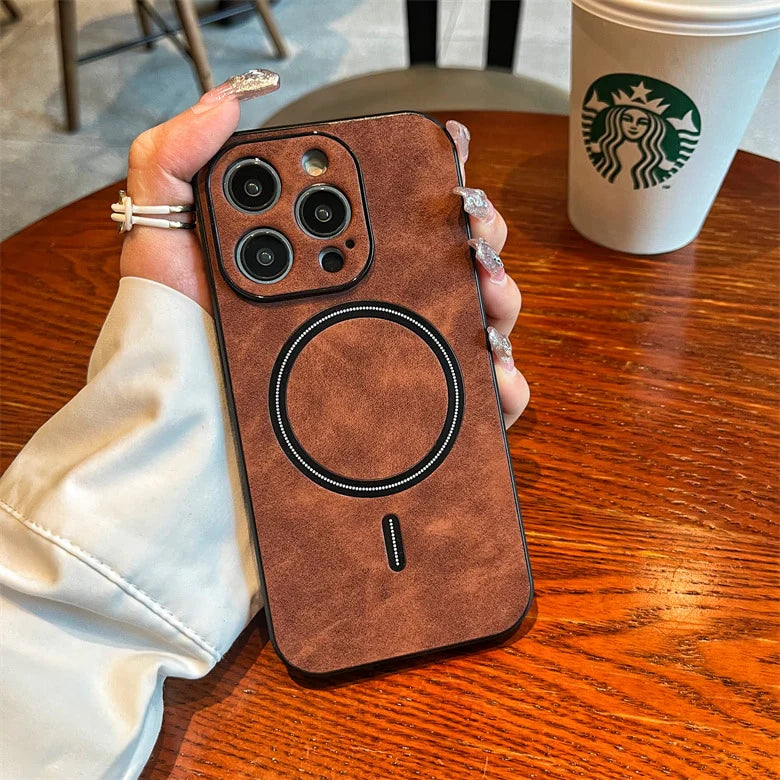 Luxury Retro Matte Leather Magsafe Magnetic Wireless Charge Case For iPhone