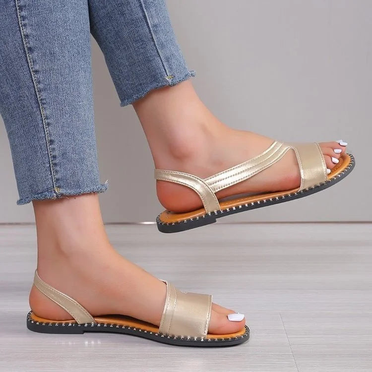 Fish-mouth Rivet Open Toe Flat Sandals