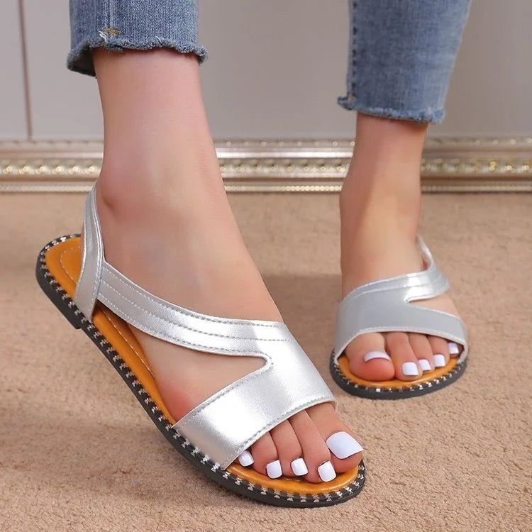 Fish-mouth Rivet Open Toe Flat Sandals