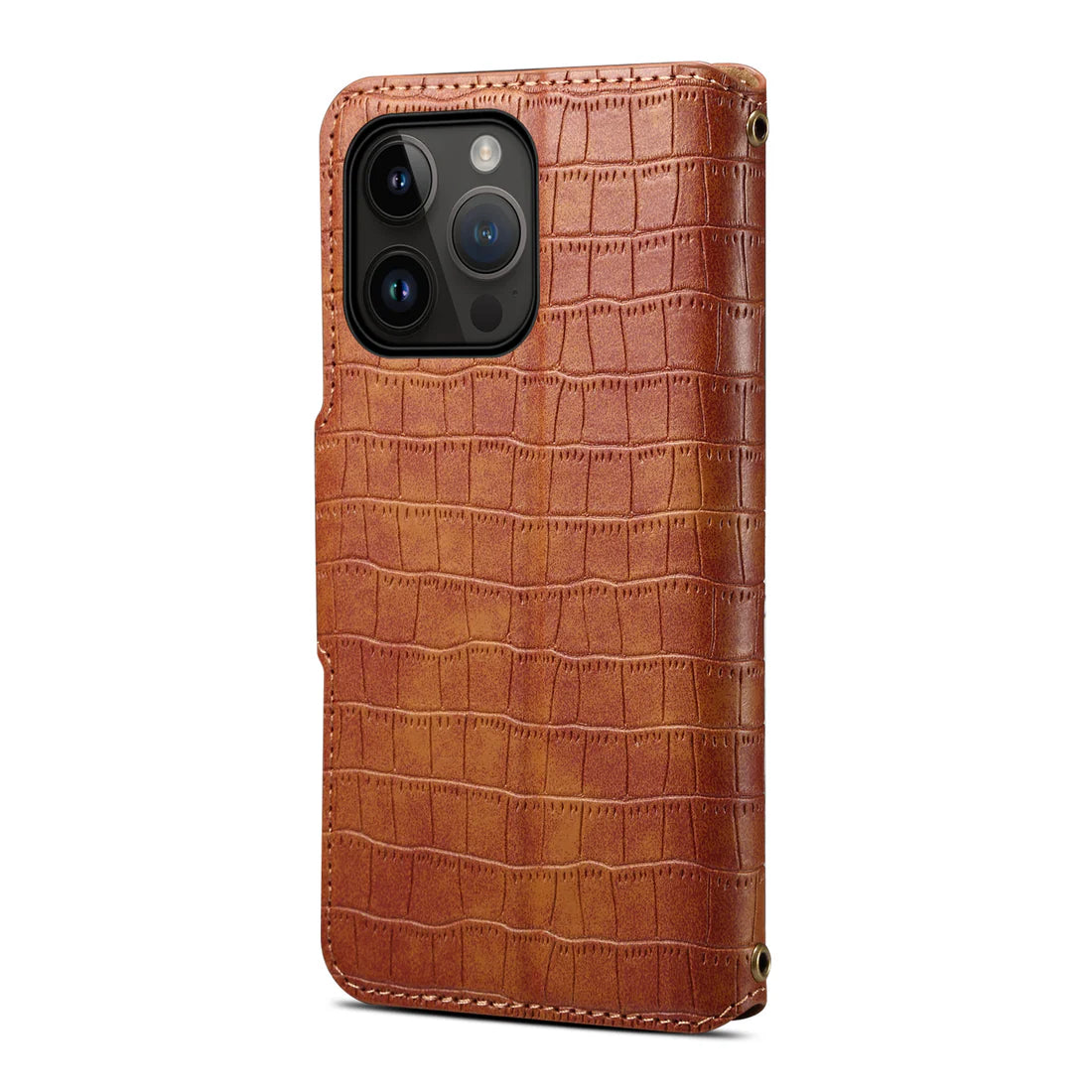 Alligator Print Phone Case With Wallet And Strap For iPhone Brown-644008992020
