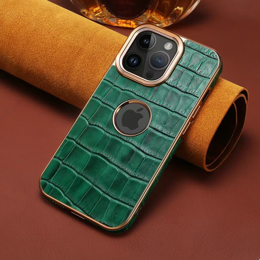 Leather Crocodile Print Phone Case For iPhone Black- 644008992075