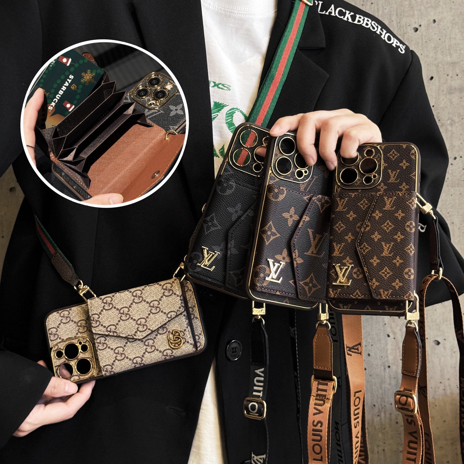 LV PHONE CASE COMBINED WITH FASHION WALLET AND STRAP